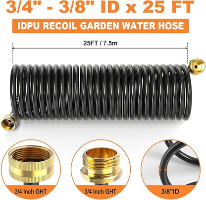 GASHER 25FT x 3/8" Coil Garden Hose, Expandable Garden Hose with 3/4" Brass Connector, Watering Hose Includes 8 Patterns Spray Nozzle for Outdoors Lawn Watering Car Washing