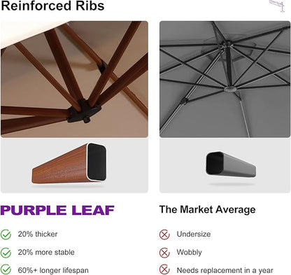 PURPLE LEAF 9' X 12' Double Top Deluxe Wood Pattern Rectangle Patio Umbrella Offset Hanging Umbrella Outdoor Market Umbrella Garden Umbrella, Beige
