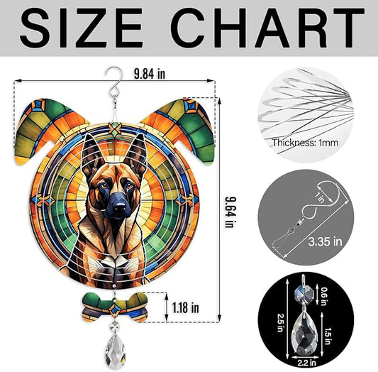 Belgian Malinois Dog Ears Wind Spinner, Belgian Malinois Wind Spinner Hanging for Yard and Garden V02
