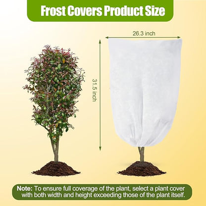4 Pack Plant Covers Freeze Protection for Winter, Plant Protectors from Animals, Winter Plant Cover with Zipper Drawstring Frost Cloths for Outdoor Plants Shrub Bush Fruit Tree (23.6" x 31.5",White)