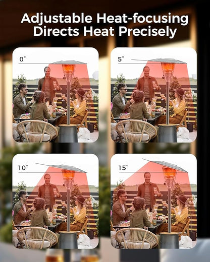 50,000 BTU Patio Heater for Outdoor Use With Adjustable Heat Focusing Top, Portable Propane Patio Heater with Wheels, Stainless Steel Burner for Porch Deck Garden (Grey)