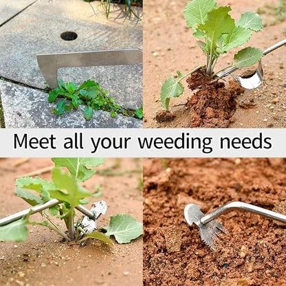 2025 Weed Puller Tool, 3 Pack New Garden Stainless Steel Weeder Tool Hand Weeder Tool,Multi-Purpose Weed Remover Tool Weeding Tools for Gardening(Rubber Handle)