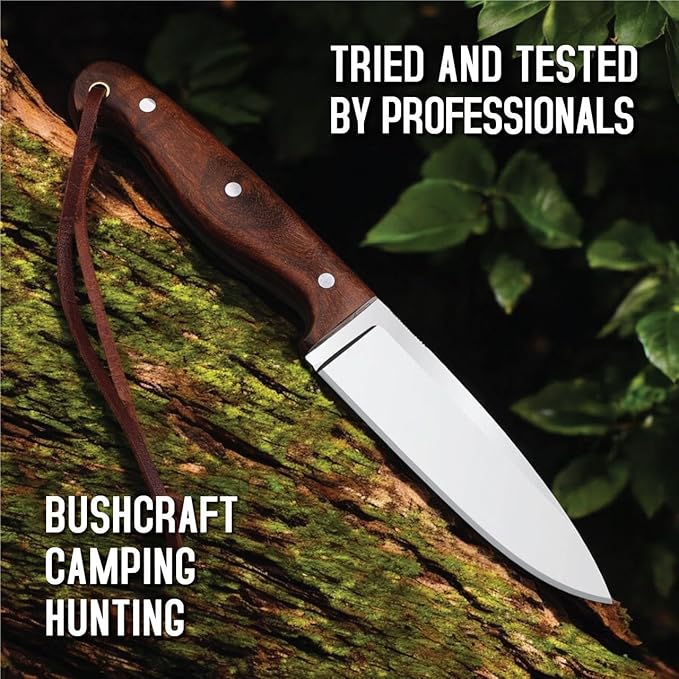 H & H BLADES Handmade D2 Steel Skinning Knife With Leather Sheath-10 Fixed Blade Hunting Knife Best For Bushcraft, Survival,Camping,Fishing and Outdoor Activities-Collector Hunter Men Gifts