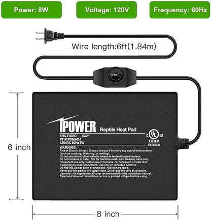 iPower 6 by 8 Inch Reptile Heating Pad with Temperature Adjustable Controller Knob, Under Tank Warmer Terrarium Heat Mat for Reptiles and Amphibians