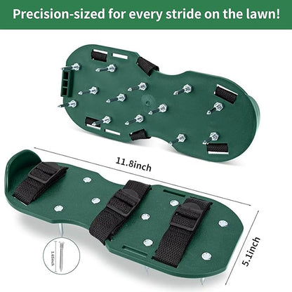The Lawn Aerator Shoes for Grass, Epoxy Spiked Shoes with 1.65'' Sharp Short Spikes, Garden Grass Loosening Spike Shoes for Epoxy Flooring, 6 - Shoelace Design (Green, 11.8'' x 5.1'')
