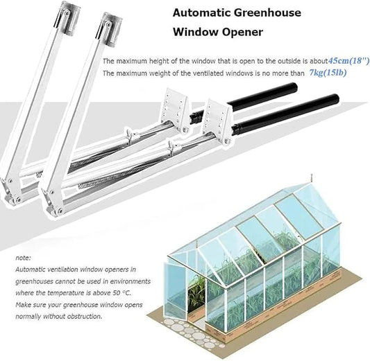 2X Auto Greenhouse Window Opener, Solar Heat Sensitive Auto Vent Opener, Roof Vent Opener Gardening Tools for Sunlight Room Automatic Greenhouse Accessories (Single Spring Up to 15 Lbs)