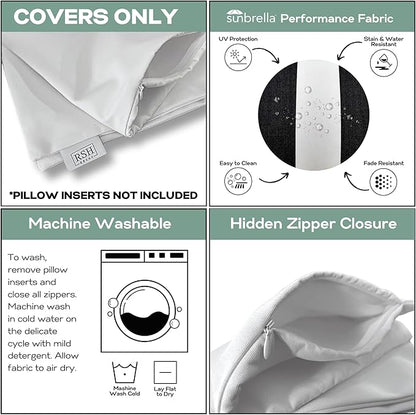 RSH DECOR: Sunbrella Pillow Covers Set of 2 | Covers Only - 20" x 12" | Outdoor Lumbar Pillow Covers Crafted with Sunbrella Performance Fabric | Shore Classic