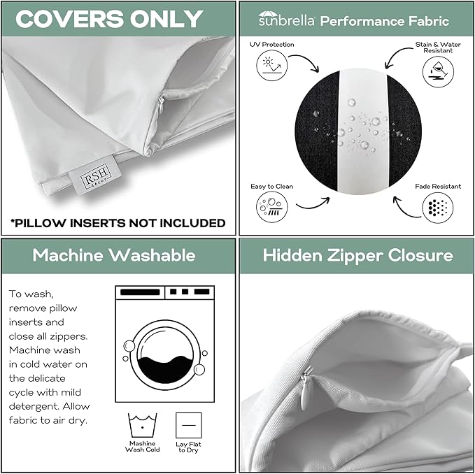 RSH DECOR: Sunbrella Pillow Covers Set of 2 | Covers Only - 26" x 16" | Outdoor Lumbar Pillow Covers Crafted with Sunbrella Performance Fabric | Maxim Heather Beige