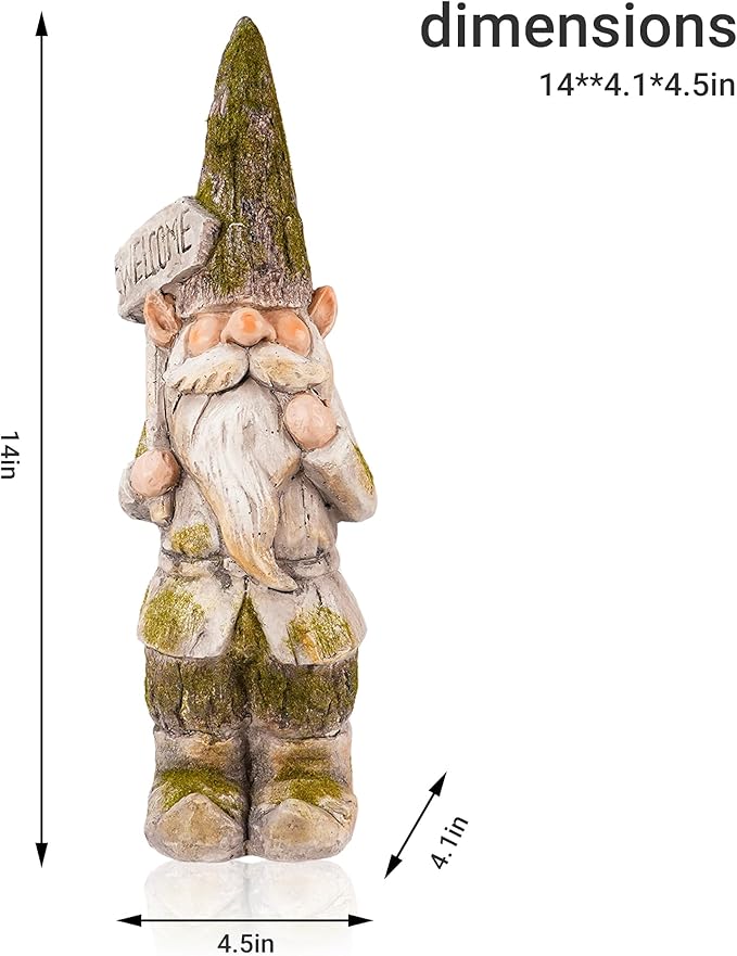 14”H Garden Gnomes Outdoor, Funny Porch Greeter Welcome Gnomes Decorations for Yard Patio Lawn, Resin Gnome Statues for Garden Decor, Unique Christmas Gnome Gift for Women