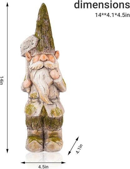 14”H Garden Gnomes Outdoor, Funny Porch Greeter Welcome Gnomes Decorations for Yard Patio Lawn, Resin Gnome Statues for Garden Decor, Unique Christmas Gnome Gift for Women