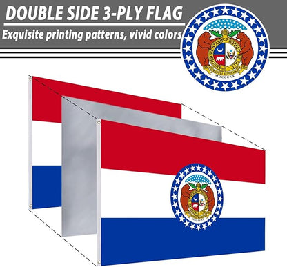 FLAGWIN Missouri Flag 3x5 FT - 3 Ply Double Sided Polyester Flags with Brass Grommets - Vivid Color and Fade Proof State of Missouri Flag 3x5 Outdoor