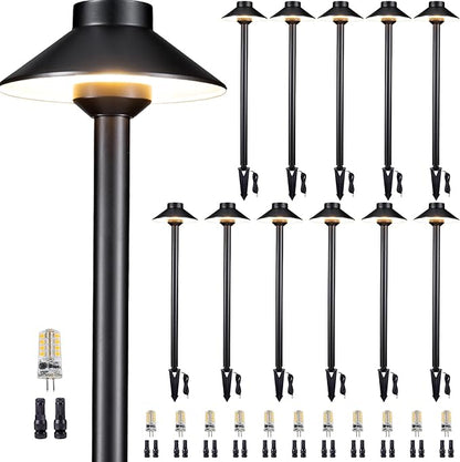 Gardenreet Low Voltage Landscape Sidewalk Lighting, Solid Brass Pathlights, LED Driveway Warm Light Waterproof, Hat Shaped 12V Wired Black for Walkway Garden with 3W 270LM 3000K G4 Bulb (12 Pack)