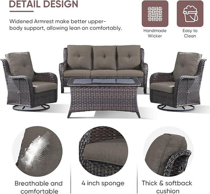Patio Furniture 4 Piece, All-Weather PE Wicker Outdoor Furniture Set with Coffee Table,Outdoor Patio Furniture with Swivel Rocker Chairs and Outdoor Sofa