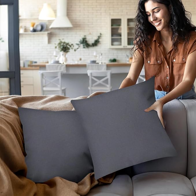 Covers & All Premium Square Throw Pillow Inserts with Covers Set of 4, 20 x 20 Inches Charcoal Gray, Decorative Cushions for Couch Sofa Home Decor Office Travel UV Resistant Waterproof Soft Cushions