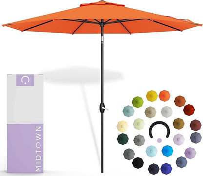 Midtown Umbrellas 10-Year-No-Fade - 10 Ft - UV Proof Bright Orange Polyester Fabric - Umbrella Outdoor Patio, Aluminum Frame Large Patio Umbrella for Garden, Pool & Deck - Black Pole