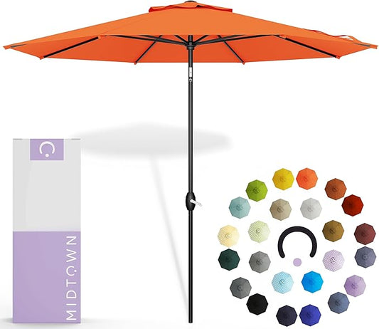 Midtown Umbrellas 10-Year-No-Fade - 9 Ft - UV Proof Tangerine Polyester Fabric - Umbrella Outdoor Patio, Auto-Tilt Aluminum Frame Patio Umbrella for Garden, Pool & Deck - Black Pole