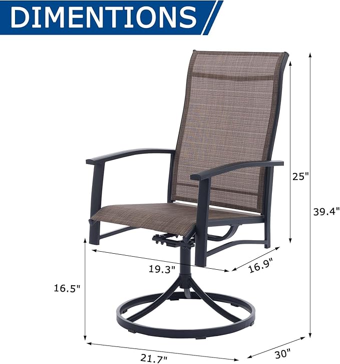 Patio Swivel Chairs Set of 8, Outdoor Swivel Chairs with Armrest, High Back Patio Chair with Metal Frame, All-Weather Outdoor Dining Chair for Deck, Porch and Lawn, Mocha