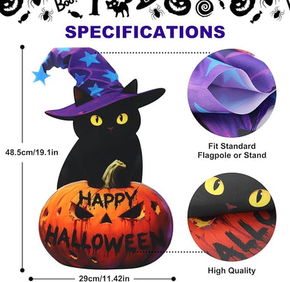 Halloween Black Cat Garden Flags 12x18 Inch Double Sided, Happy Halloween Pumpkin Welcome Small Yard Flags for Outside, Farmhouse Front Porch Outdoor Fall Decor Holiday All Seasons Decoration