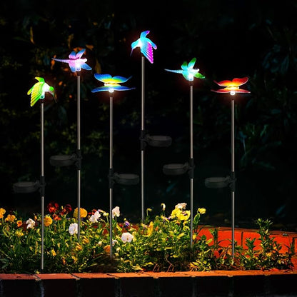 EiGreen 6 Pack Solar Garden Stake Lights Outdoor, Yard Figurine Stake Light, Flower Hummingbird Dragonfly Butterfly for Patio Yard Pathway Decoration (Garden)