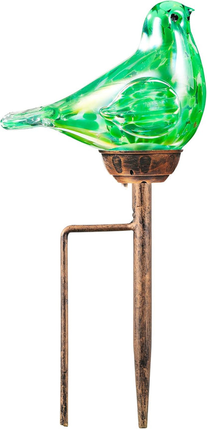 Solar Bird Garden Stake Lights - Hand Blown Glass Decorative Garden Pathway Lights Outdoor Waterproof Bird Glass Stakes (Green)