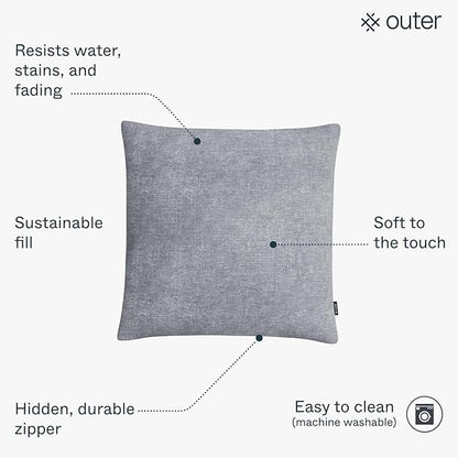 Outer Outdoor Throw Pillow with OuterWeave Performance Fabric, Decorative Outdoor Pillow for Patio & Outdoor Furniture, Includes Machine Washable Pillow Cover and Insert - Pacific Fog Gray, 18"x18"