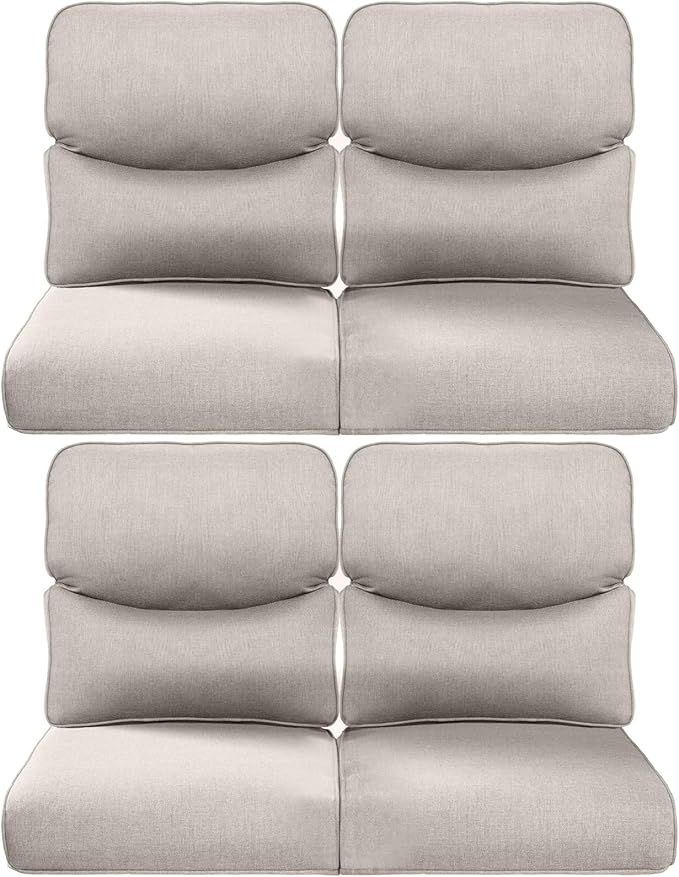 Pop 22x25/22x24 Outdoor Chair Cushions Set of 4 - Heavy Duty High Back Replacement Zippered Cushion for Patio Furniture Set Dining Rocking Chairs Loveseat L-Shape Sofa - Beige/Smile