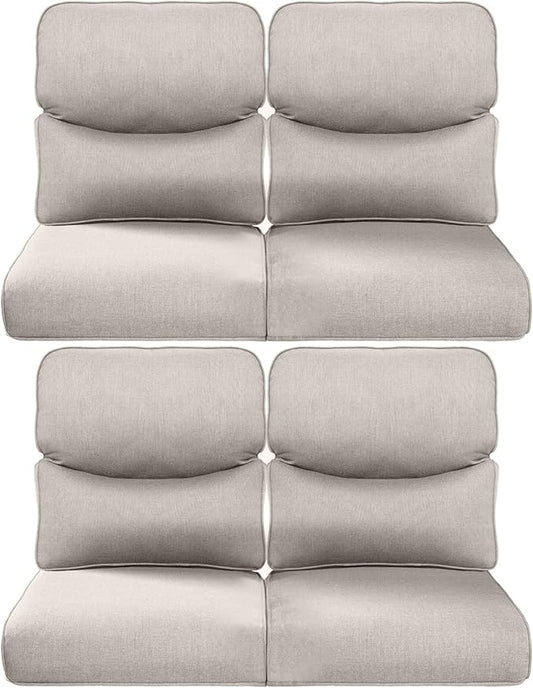 Pop 22x25/22x24 Outdoor Chair Cushions Set of 4 - Heavy Duty High Back Replacement Zippered Cushion for Patio Furniture Set Dining Rocking Chairs Loveseat L-Shape Sofa - Beige/Smile