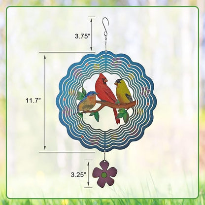 Birds Wind Spinner,Metal Wind Spinners for Outdoor,3D Double Sided Hanging Decor for Indoor,Outdoor,Unique Gifts for Women