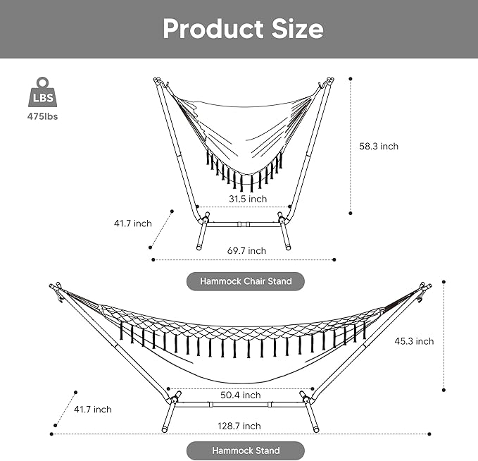 SUNCREAT 2-in-1 Hammocks Convertible Portable Double Hammock with Stand Included, Outdoor Hammock and Stand, Patent Pending, Dark Grey with Tassel