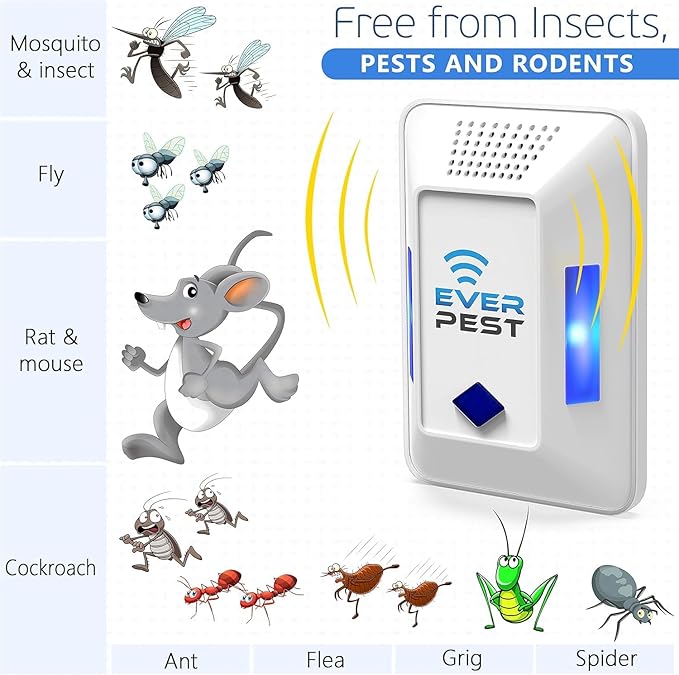 Ultrasonic Pest Control Repeller (2-Pack) Plug in Flea Rat Roach Mosquito Cockroaches Rodent Spider Scorpion Fruit Fly Insect Indoor Plug Repellent