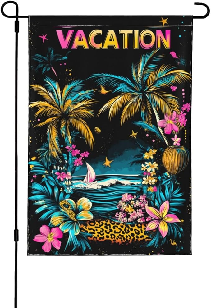 Vacation Garden Flag Vertical Double Sided Outdoor Yard Flags 12.5x18 Inch Burlap Banners for House Lawn
