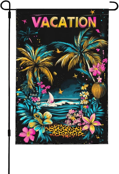 Vacation Garden Flag Vertical Double Sided Outdoor Yard Flags 12.5x18 Inch Burlap Banners for House Lawn