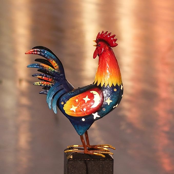 Natelf Solar Rooster Statue Metal Rooster Decor with Solar Light, Weather-Resistant Outdoor Garden Art for Yard, Patio, Lawn, Home Unique Gift for Family and Friends