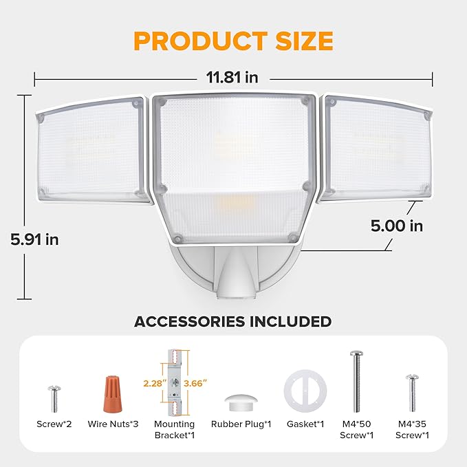 LUTEC 80W Dusk to Dawn Flood Lights Outdoor, 9000LM Super Bright LED Security Light with Photocell, IP65 Waterproof, 5000K Daylight, Hardwired 4 Heads Floodlight for Garage, Yard -2 Pack (White)