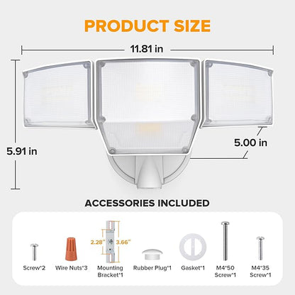 LUTEC 80W Dusk to Dawn Flood Lights Outdoor, 9000LM Super Bright LED Security Light with Photocell, IP65 Waterproof, 5000K Daylight, Hardwired 4 Heads Floodlight for Garage, Yard -2 Pack (White)