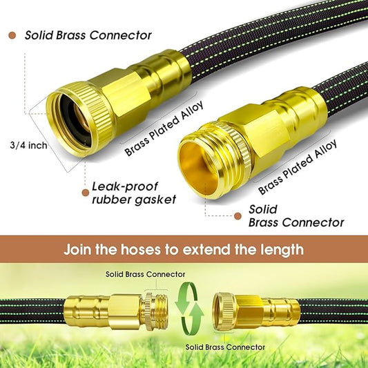 10FT Lightweight Garden Hose,Flexible Water Hose with Solid Brass Head,Kink-Free,Collapsible Hose,High Pressure Flat Water Hose for RV,Boat,Car Wash,Garden,Yard,Camper,Outdoor (GreenBlack, 10 feet)