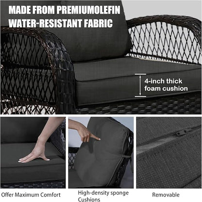 Patio Furniture Set Swivel Rocker, Outdoor Patio Chairs, 3 Piece Suit Porch Furniture Rocking Set, Backyard and Garden Rocker Rattan Chair, with Thickened Cushions and Glass Coffee Table(Grey)