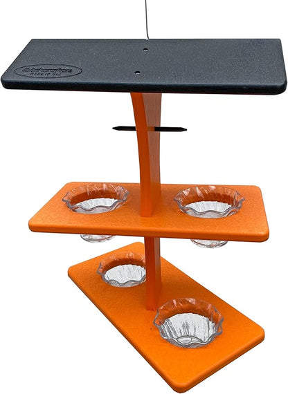 DutchCrafters Plastic Poly Double Platform Hanging Oriole Bird Feeder with Fruit Slice Holders & Nectar Cups, Jelly Bird Feeders for Outside - Amish Made in USA (Double, Black & Bright Orange)