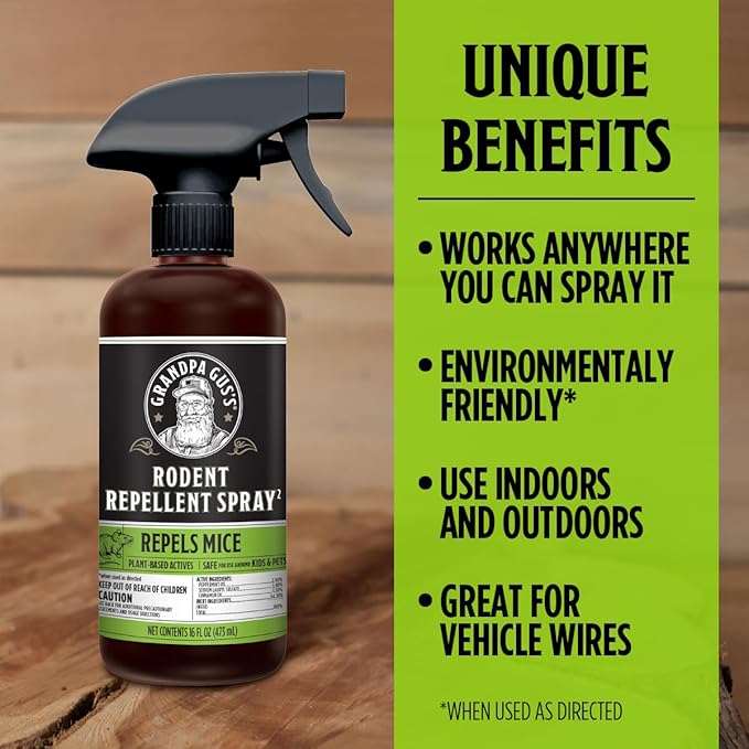 Grandpa Gus's Rodent Repellent Spray, Peppermint & Cinnamon Oil, Prevents Mouse/Rats from Nesting & Chewing on Wires, 16 fl oz (Pack of 1)