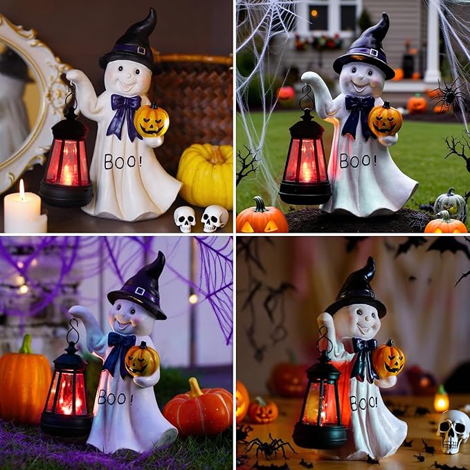 Halloween Decoration Ghost Solar Statue Outdoor - Cute Halloween Decor for Garden Home Patio Balcony : Unique Gifts for Holiday Decorations