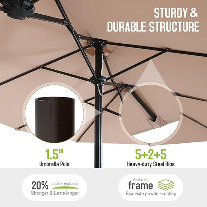 Patio Outdoor Table and Chairs Set with Umbrella Beige, Patio Dining Sets for 6, 7 Pieces Patio Table Set Clearance for Backyard Deck Porch Outside, Metal Table with Hole & Cushioned Rattan Chairs