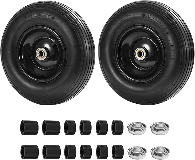 Parts Camp 13" Wheelbarrow Tires and Wheels 4.00-6 Pneumatic Tires with 5/8"&3/4" Bore Hole and 1.75" Centered Hub Wheelbarrow Tire Fit Wheelbarrows/Wagons/Dolly/Trolley/Hand truck(2 Pack)