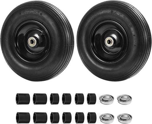 Parts Camp 13" Wheelbarrow Tires and Wheels 4.00-6 Pneumatic Tires with 5/8"&3/4" Bore Hole and 1.75" Centered Hub Wheelbarrow Tire Fit Wheelbarrows/Wagons/Dolly/Trolley/Hand truck(2 Pack)