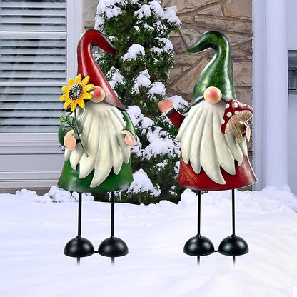 HONGLAND Metal Gnome Yard Art Outdoor Gnomes Garden Statue 18 Inch Gnome Figurine Decorative Stakes for Holiday Christmas Lawn Patio Yard Garden Decor-2 PCS