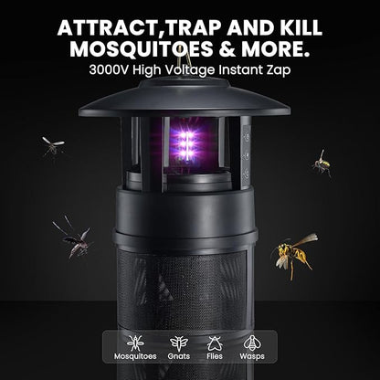 Mosquito Trap Outdoor, Flying Insect Bug Trap with Lighting, Sleep and Timer Functions, Gnat Flies Moths Wasps Beetles Catcher, Indoor Bug Mosquito Zapper Alternative, Black