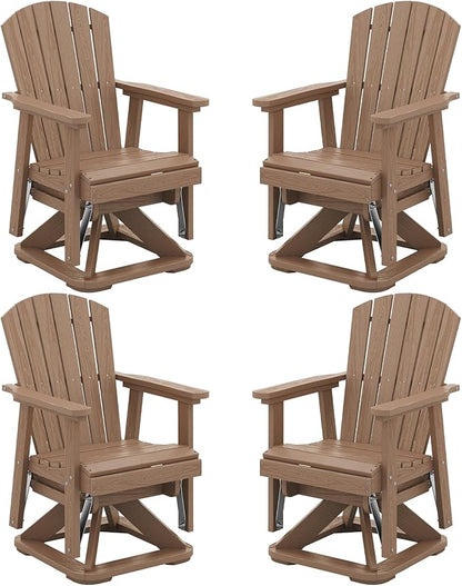 SERWALL Adirondack Swivel Glider Chair, HDPE Swivel Glider Set of 4 for Outdoor, All-Weather Glider Chair for Porch, Balcony, Wood Brown