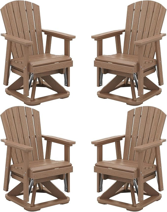 SERWALL Adirondack Swivel Glider Chair, HDPE Swivel Glider Set of 4 for Outdoor, All-Weather Glider Chair for Porch, Balcony, Wood Brown