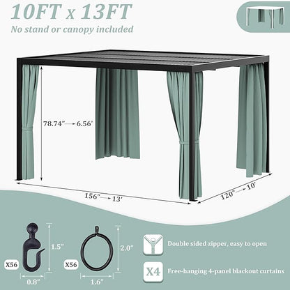 Gazebo Universal Replacement Privacy Curtain,10'×13' Gazebo Outdoor Waterproof Curtains, 4-Panels Sidewall Curtains with Double Zipper for Patio Canopy, Garden and Backyard (Curtain Only)