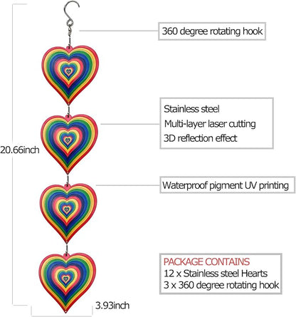 DJUAN Wind Spinners Outdoor Garden Decor,Colorful Heart Metal Hanging Ornaments for Yard Lawn Window Ceiling Home Christmas Day Party Wedding Decoration, Birthday Gifts for Mom Grandma Women Aunts