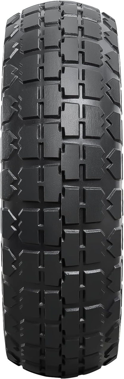 2 Pcs 10” Solid Tires, 10" x 3" Flat Free Tire and Wheel with 5/8” Axle Bore Hole and Double Sealed Bearings,2.1" Offset Hub Compatible with 10x3 Hand Truck, Wheelbarrow, Lawn Mower Tires